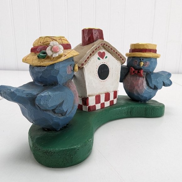Vintage Eddie Walker Candle Holder Blue Bird Couple Birdhouse Holds 3 Candles - Picture 13 of 13